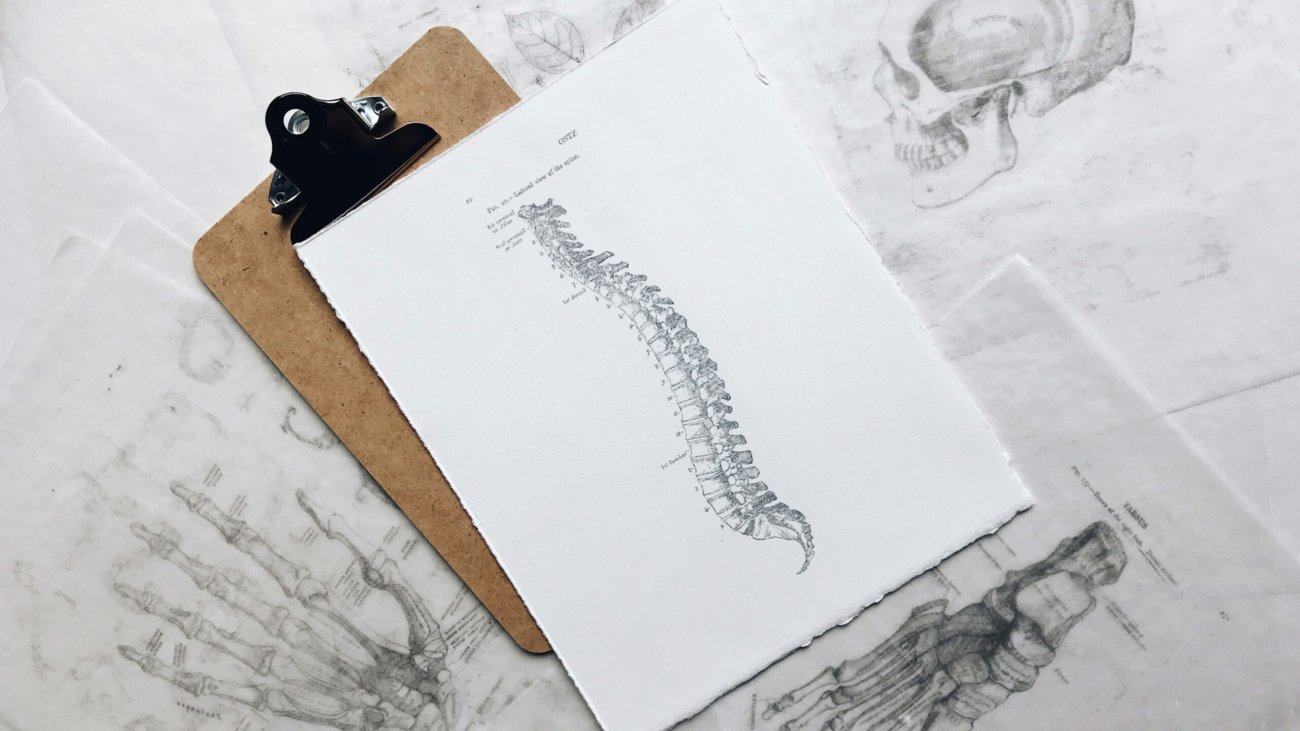 brown and black clipboard with white spinal cord print manual